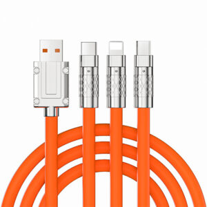 کابل شارژ 3 سر فست شارژ سیلیکونی نارنجی